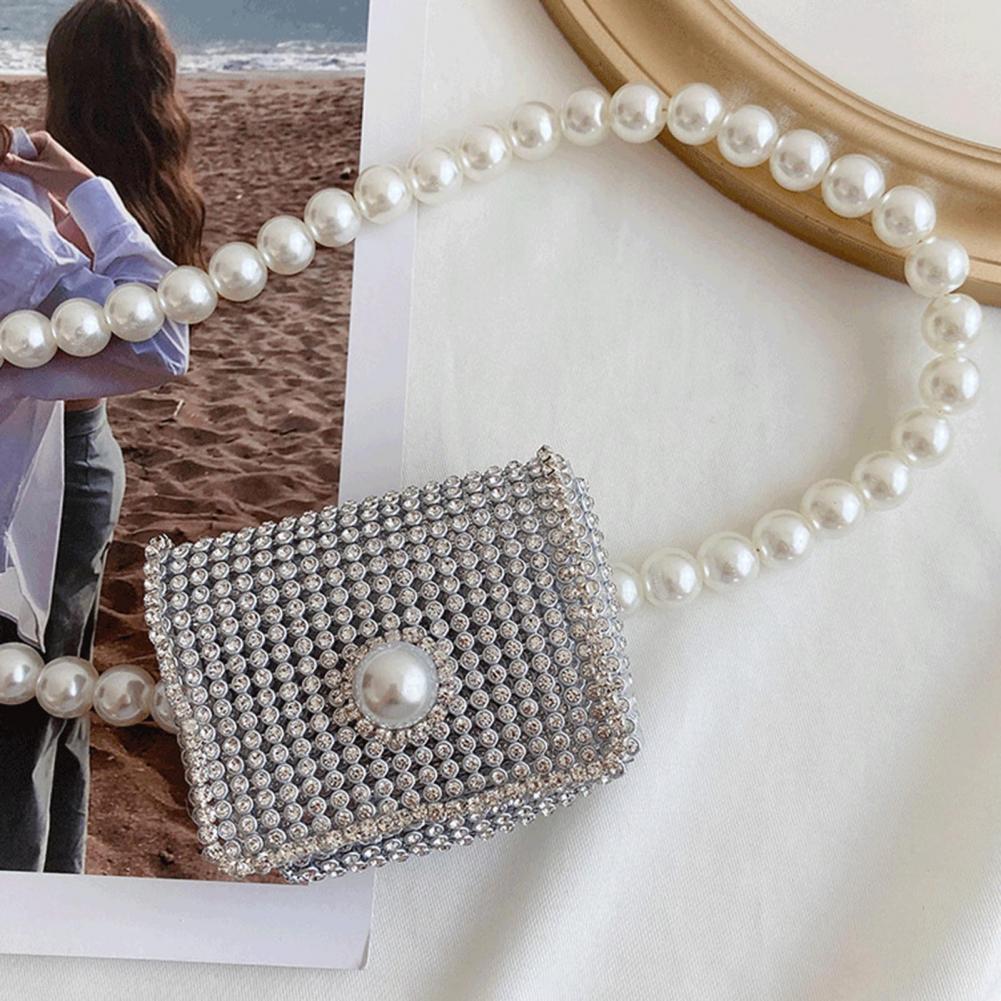 Trendige mini-bauchtasche mit perlen, funkelnden strasssteinen, party-geldbörse, bauchtasche für damen
