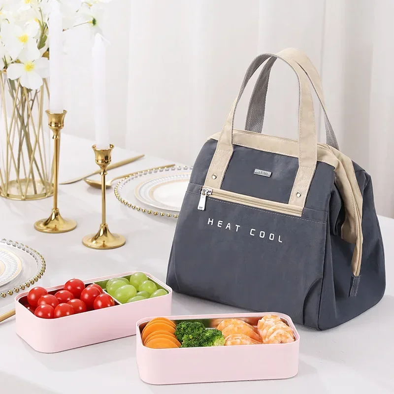 Duża torba na lunch dla kobiet Wodoodporna, zwięzła, wygodna, świeża torba termoizolacyjna Termiczne pudełko na żywność na lunch Przenośna torba podróżna na piknik Bolsa: Beżowy