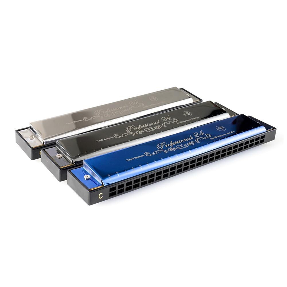Harmonica polyphonique à 24 trous pour débutants, Instrument de musique , couleur argent/bleu/noir