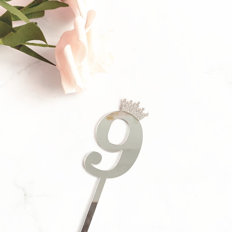 Acrylic Glitter Crown Numbers Happy Birthday Cake Topper Birthday Cakes Baby Shower Cupcake ToppersWedding Cake Toppers: silver9