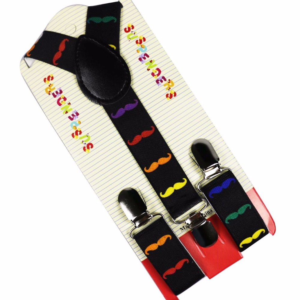 Winfox Verstelbare Clip-On Kleurrijke Snor Printing Jarretelle Bretels Voor Kinderen Jongen