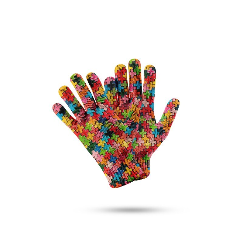 3D Printing Touch Screen Knitted Gloves Fun Gloves With Graffiti Patterns Winter Fingered Gloves Handschuhe