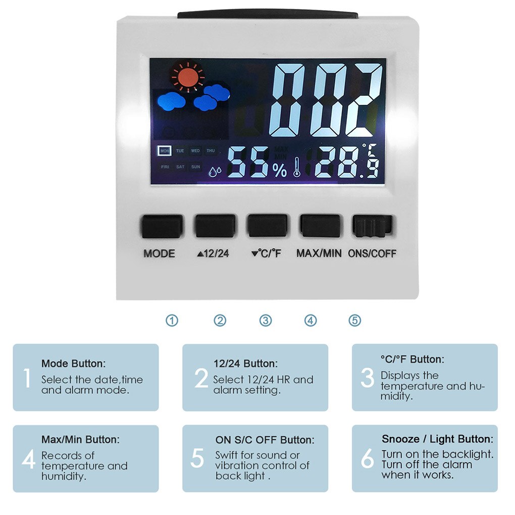 Portable Digital Clock Date Week Time LED Display Backlit Desktop Clock Home Office Digital Calendar