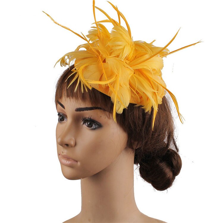 Fs Vrouwen Hoeden Vlas Wit Tovenaar Hoed Voor Bruiloft Cocktail Elegante Vrouwelijke Britse Dame Kerk Veer Hoeden Derby Fedora: Yellow
