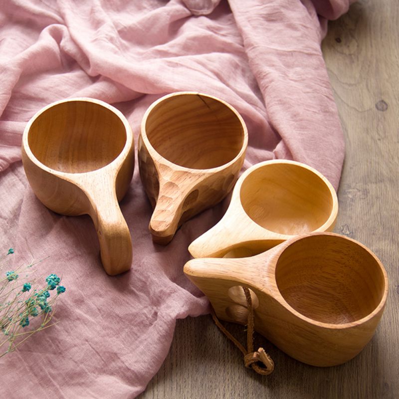Träkopp te kaffe mugg bärbar utomhus naturlig trä dricksmjölk kopp med handtag heminredning drinkware kuksa kasa tekopp