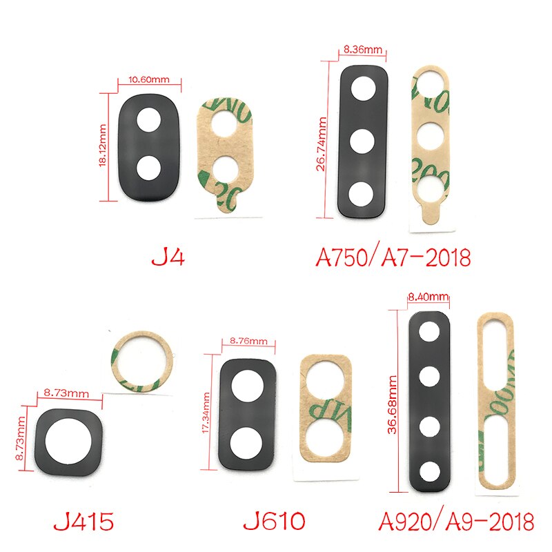 Pièces de rechange de couvercle d'objectif en verre de caméra arrière avec autocollant de colle pour Samsung A7 A750 A9 A920 J4 J415 J610