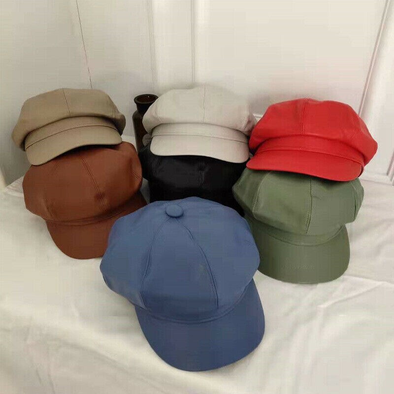 Chapeau béret en cuir pour femme | Automne, hiver chapeaux octogonaux, casquette plate, casquette chaude solide pour femme