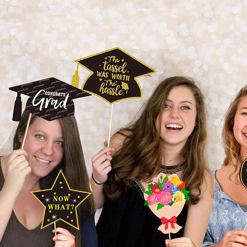 25pcs Graduation Photo Booth Props Graduation 2022 Party Decorations Fun Photobooth Bachelor Cap Grad Congrate Graduated Favors