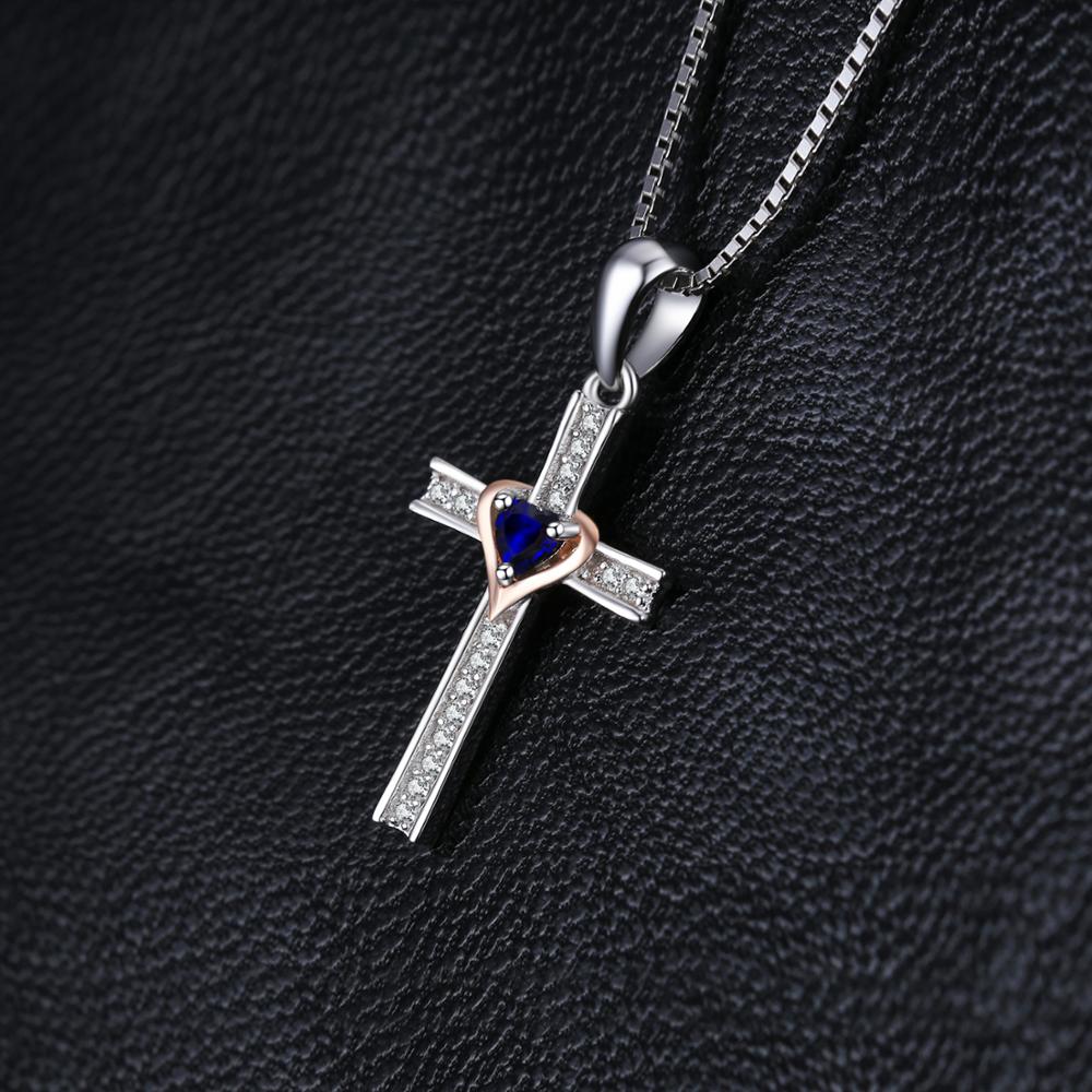 Kreuz Herz Erstellt Blau Saphir Anhänger Halskette 925 Sterling Silber Edelsteine Halsband ErkläSprosse Halskette Frauen Ohne Kette