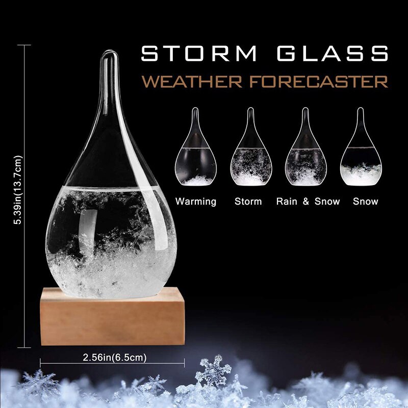 Tempest Glass Predictor Weather Forecast Decorative Barometer Drops-Shaped Small Bottle with Wooden Base FP8