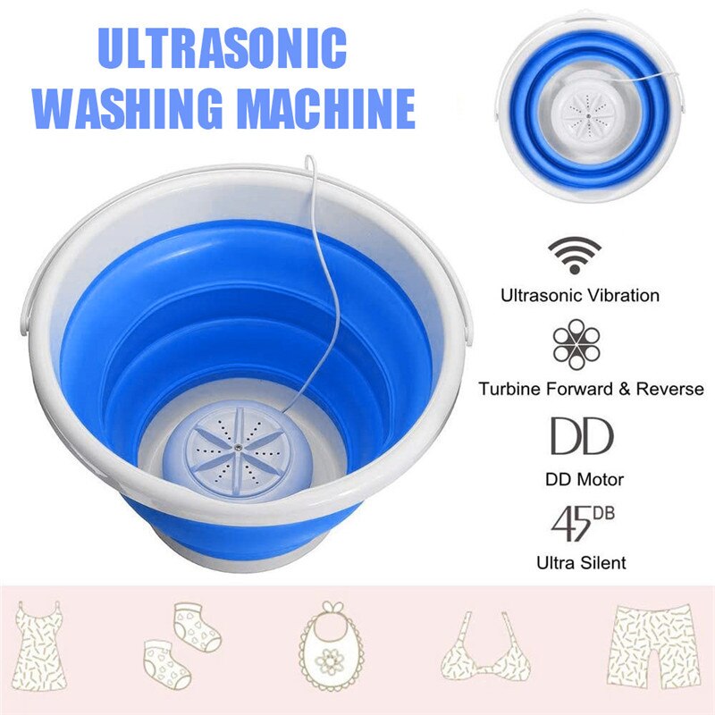 Foldable Mini Washing Household Machine Rotating Ultrasonic Turbines Washer USB Charging Laundry Clothes Cleaner for Home Travel