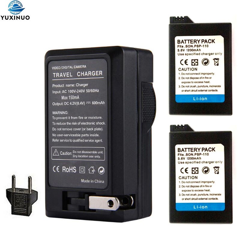 3,6 V 1200mAh PSP-110 PSP-S110 PSP110 Li-Ion Akku + AC Ladegerät für Sony PSP1000 PSP-1000 1001 1002 1003 1004 1005 1006: 1 charger 2 battery
