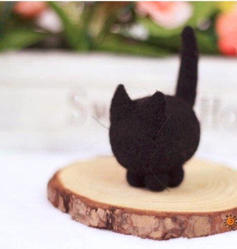 Ensemble 7 couleurs petit chat dessin animé | Ensemble en laine, feutre aiguille feutré, porte-clés artisanal, bricolage: Black