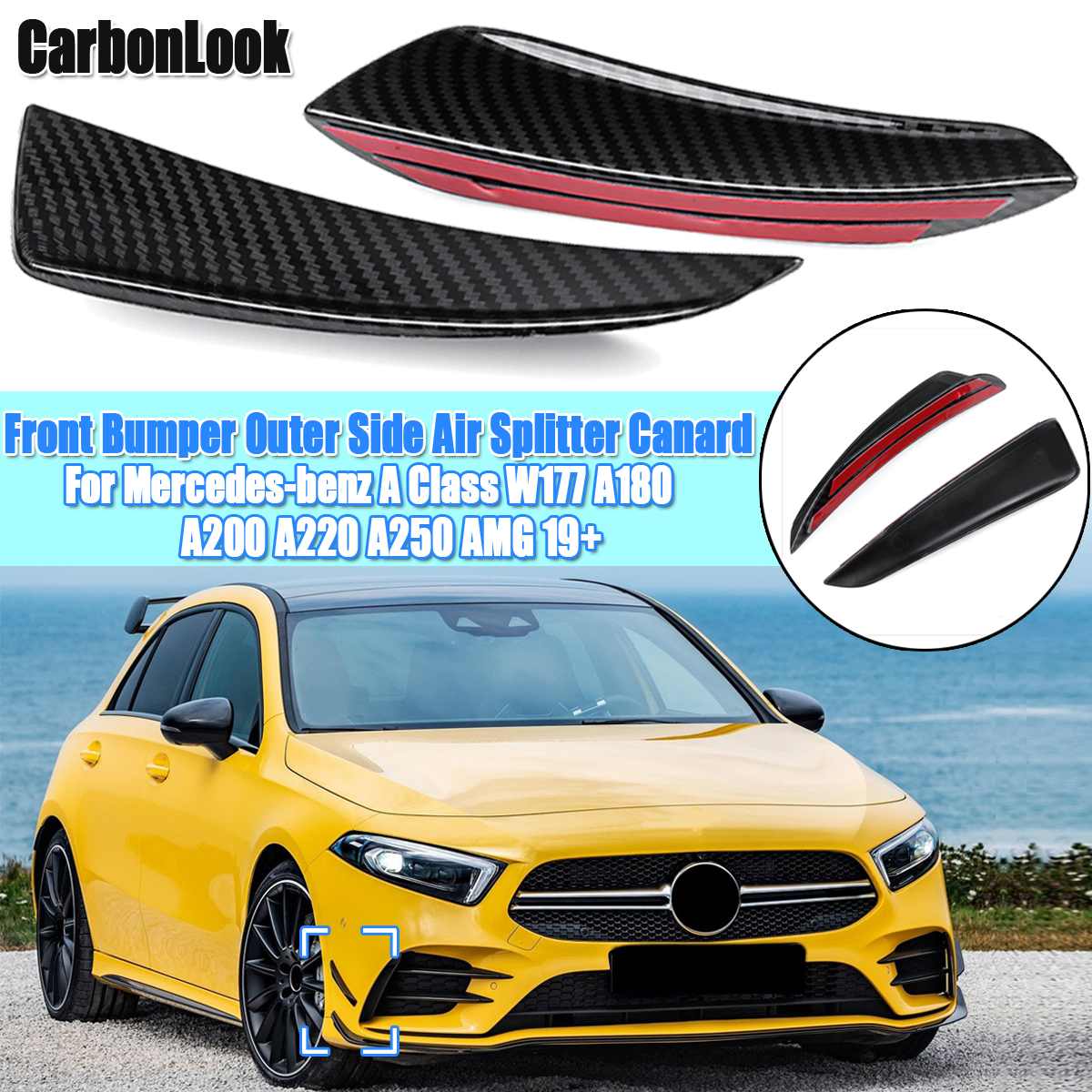 Paar Front Lower Bumper Lip Splitter Canard Trim Voor Mercedes-Benz A-klasse W177 A180 A200 A220 A250 Voor amg 2022 +: CarbonLook part C