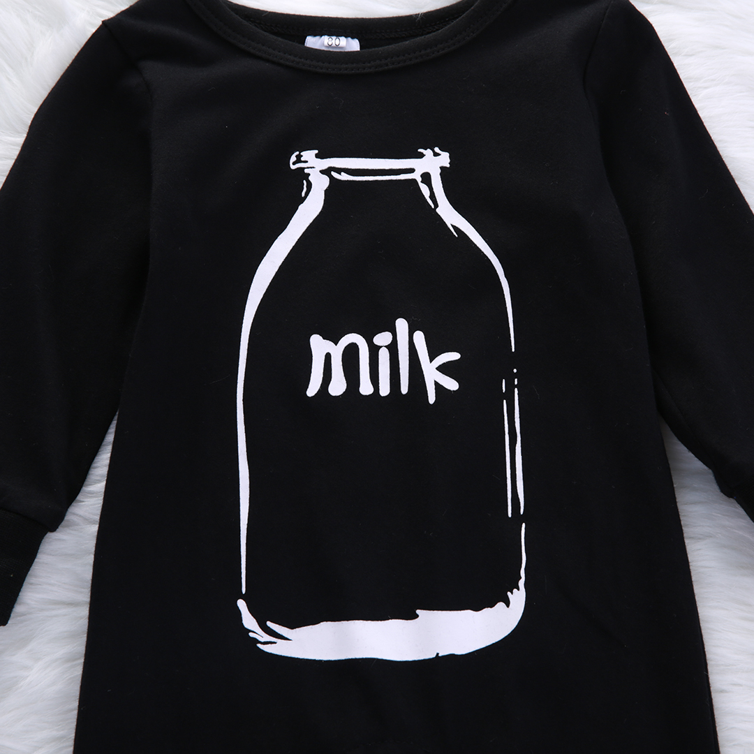 MILK Letter Newborn Kids Baby Boy Girl Long Sleeve Clothes Romper Jumpsuit Outfits