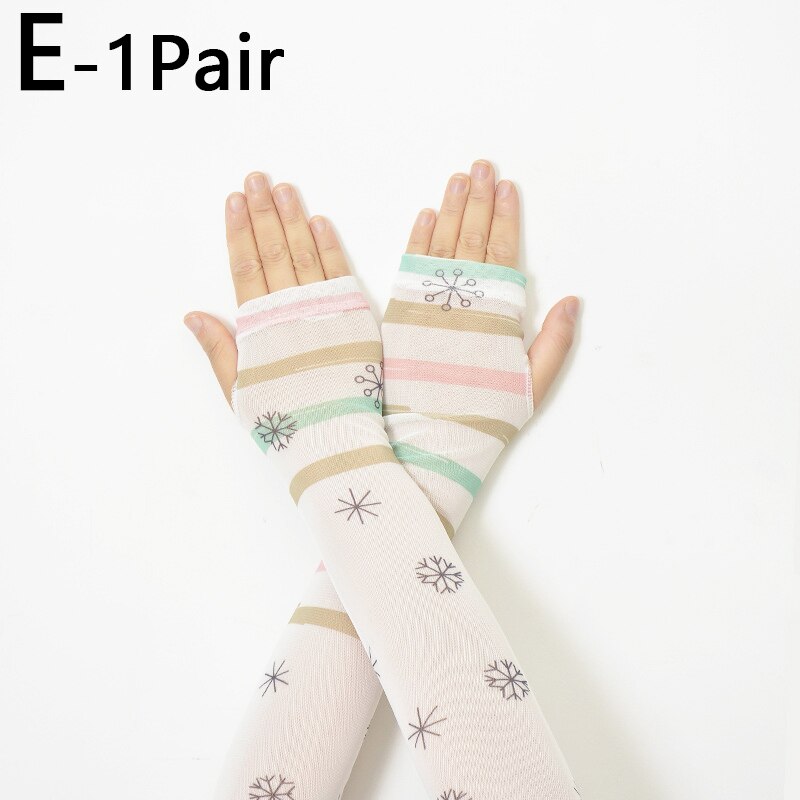 Mangas de protección solar con estampado Floral para mujer, manguitos finos de manga larga, transpirables, calentadores de brazos para conducir, ciclismo, Verano: E
