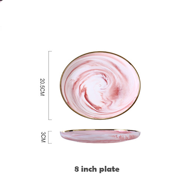 Unik nordisk lyserød phnom penh keramisk bordservice husholdnings marmor porcelæn fad bøf plade ris nudelsuppe skål middagsservice: 8 tommer plade