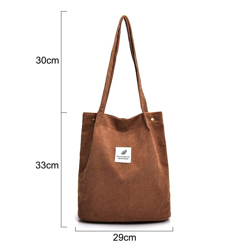 Hoge Capaciteit Vrouwen Corduroy Tote Dames Casual Effen Kleur Schoudertas Opvouwbare Herbruikbare Vrouwen Winkelen Strandtas