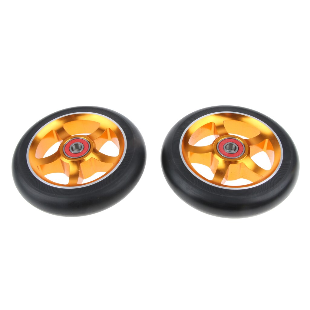 Scooter Wheels 110mm Pair - Durable Aluminum Scooter Wheels - Pro Scooter Wheels with Bearings installed - 24mm x 110mm, 88A PU: Gold 1
