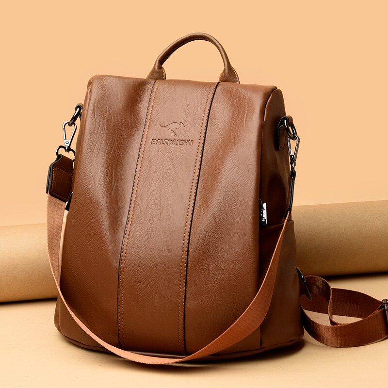 Leather Anti-theft Backpack Women Travel Large Capacity Backpacks Softback Mochila Brand Cute Bags