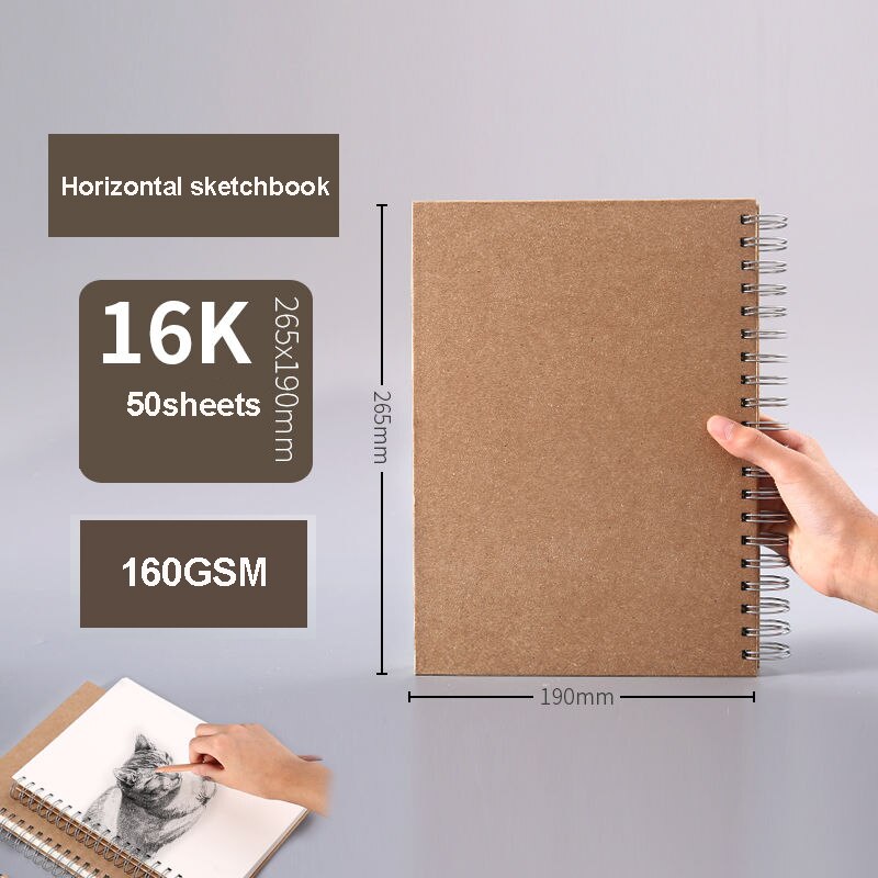 Drawing sketchbook Thick paper 160 GSM Spiral notebook diary Art school supplies Pencil drawing notepad Stationery: 16K horizontal
