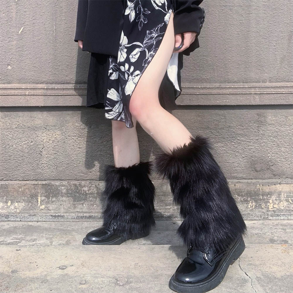 Calentadores de piernas peludos rosas Y2K Punk gótico calentadores de piernas de piel sintética cubiertas de botas señora lindo Jk hasta la rodilla Hipster calcetín cálido calcetines de: Turquesa