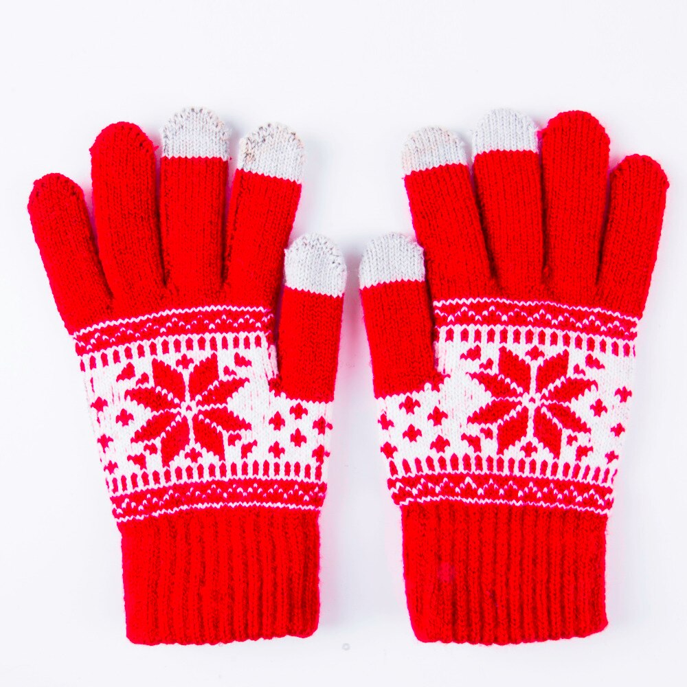 Søde jul varme vinterhandsker snefnug trykt strikkede berøringshandsker mænd kvinder handsker berøringsskærm handske festartikler