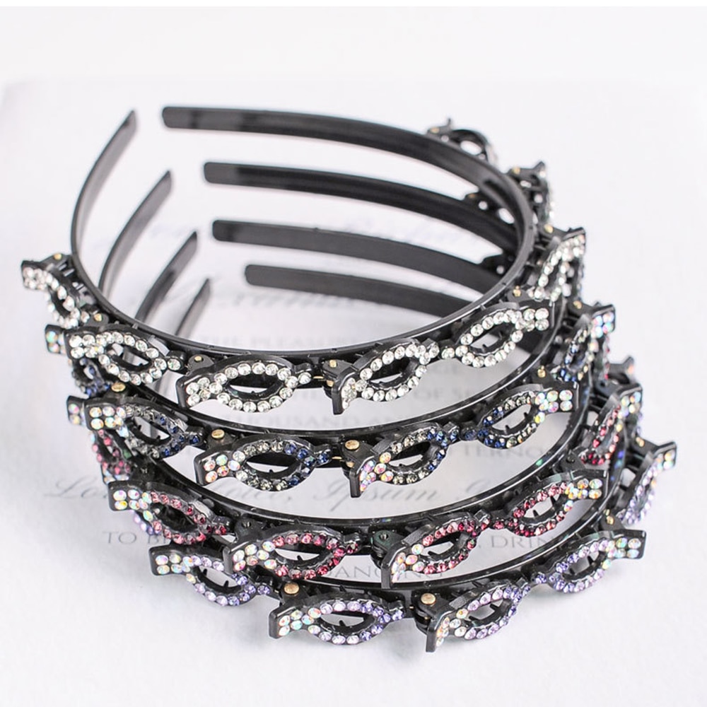 Black Rhinestone Braider Hair Clip Burst Pin Hairdo Bring Hair Hoop Multi-storey Wisp Air Weave Head Hoop 8 in 1 Styling Tool