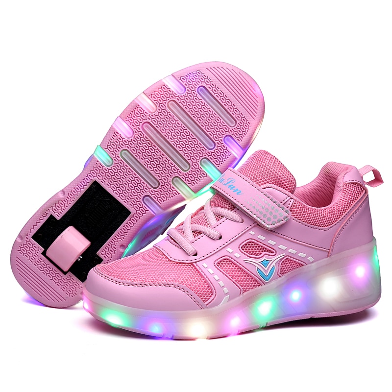 Kinderen Roller Skate Schoenen Roze Blauw Jongens Meisjes Led Licht Sneakers Met Wiel Jongen Meisje Casual Schoen Zapatillas Ruedas