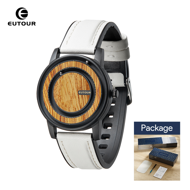 EUTOUR-Reloj unisex con cuentas magnéticas, reloj con elementos de de madera, correa de cuero PU, de manecillas únicas, reloj informal de negocios: Marfíl