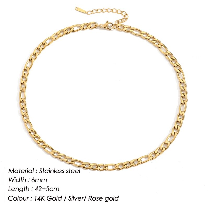 JUJIE 4MM/6MM/8MM/10MM łańcuch Figaro ze stali nierdzewnej naszyjniki kobiety złoty Link Chain naszyjnik biżuteria hurtowych/Dropshipping: YX32826 / Gold Color