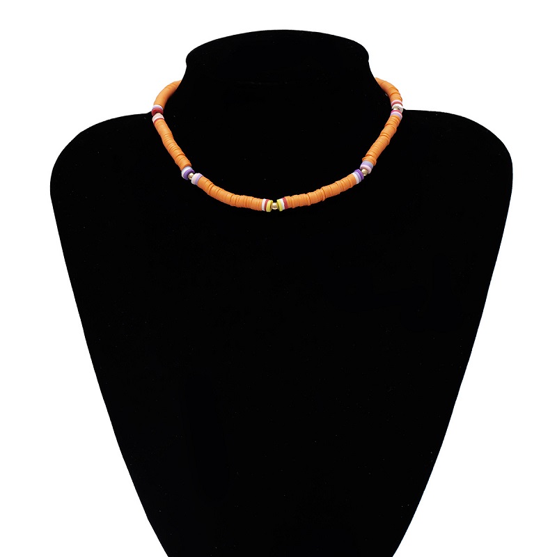 Zachte Aardewerk Choker Ketting Voor Vrouwen Kleurrijke Kralen Kraag Polymeer Klei Ketting Boho Surfer Chocker Sieraden: JNC00295-orange