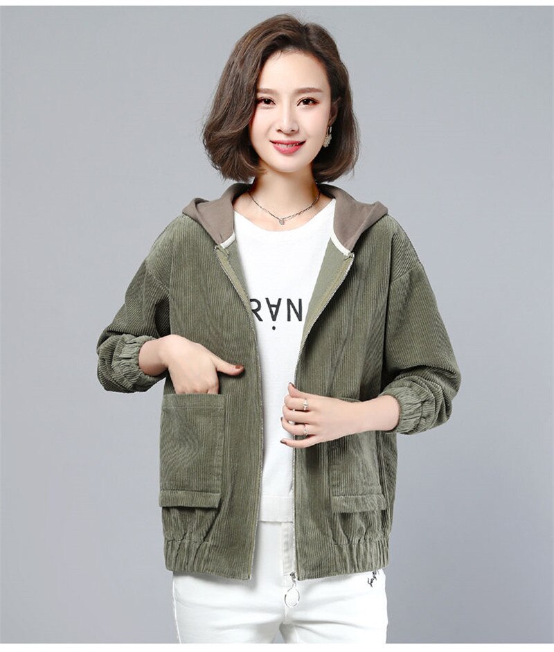 Höst dam jackor manchester kappa streetwear huva kausal vindjacka kvinnliga dragkedjor jacka ytterkläder plus storlek  p689: Armygreen / Xl