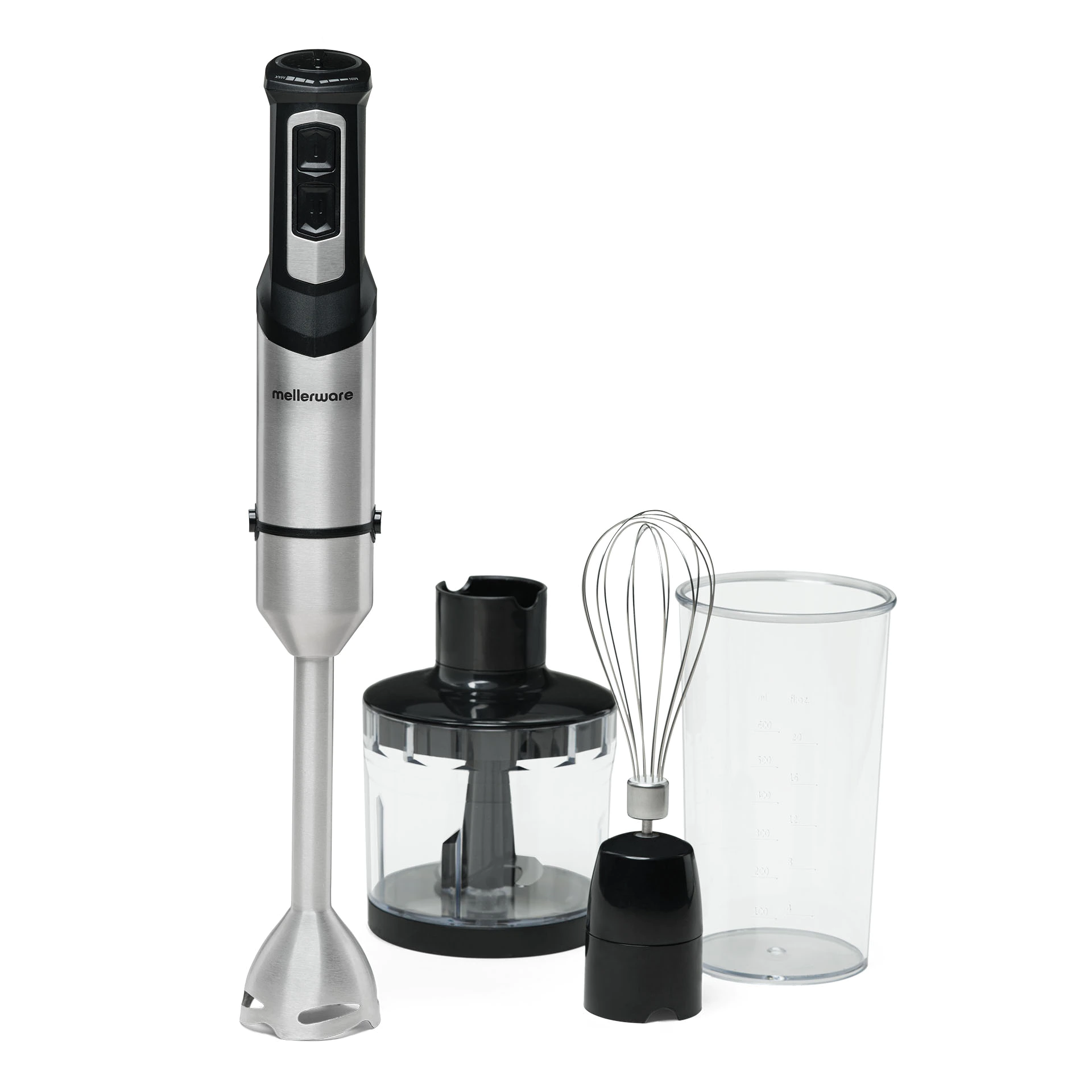 Mellerware-Spiro hand mixer! 1000W. Speed adjustable. Powerful. Blades INOX. Measuring Cup, emulsifier, picator: BLACK