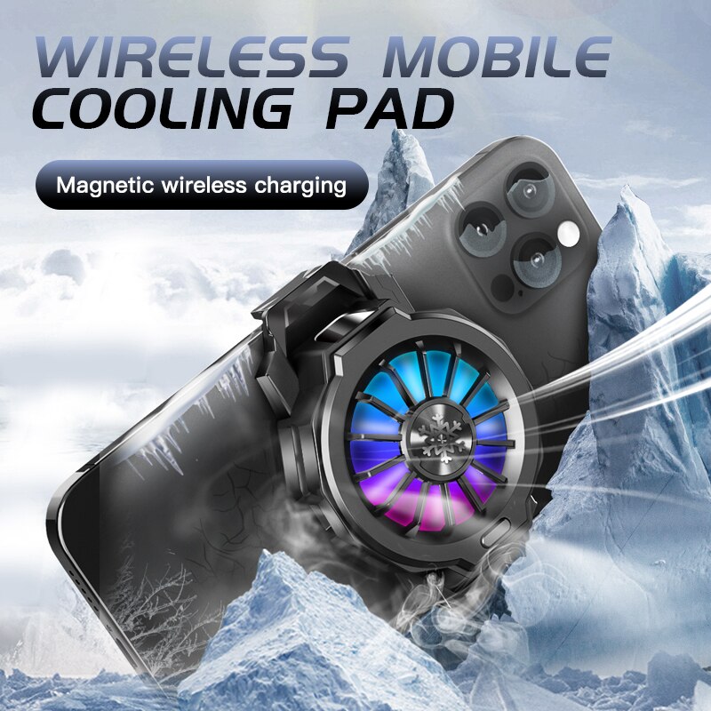 Mobile Phone Cooler with Wireless Charging Fast Cool Down Radiator As Mobile Game Cooling Fan for iPhone for Xiaomi Universal