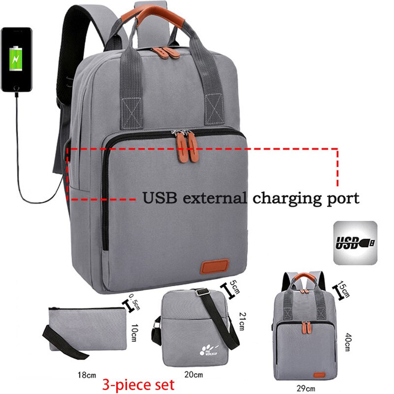 3 Stks/set Jonge Student Schooltas Jongens Rugzakken Waterdichte Usb Opladen Rugzak Schooltas Voor Tieners Meisje Student Boek Tas