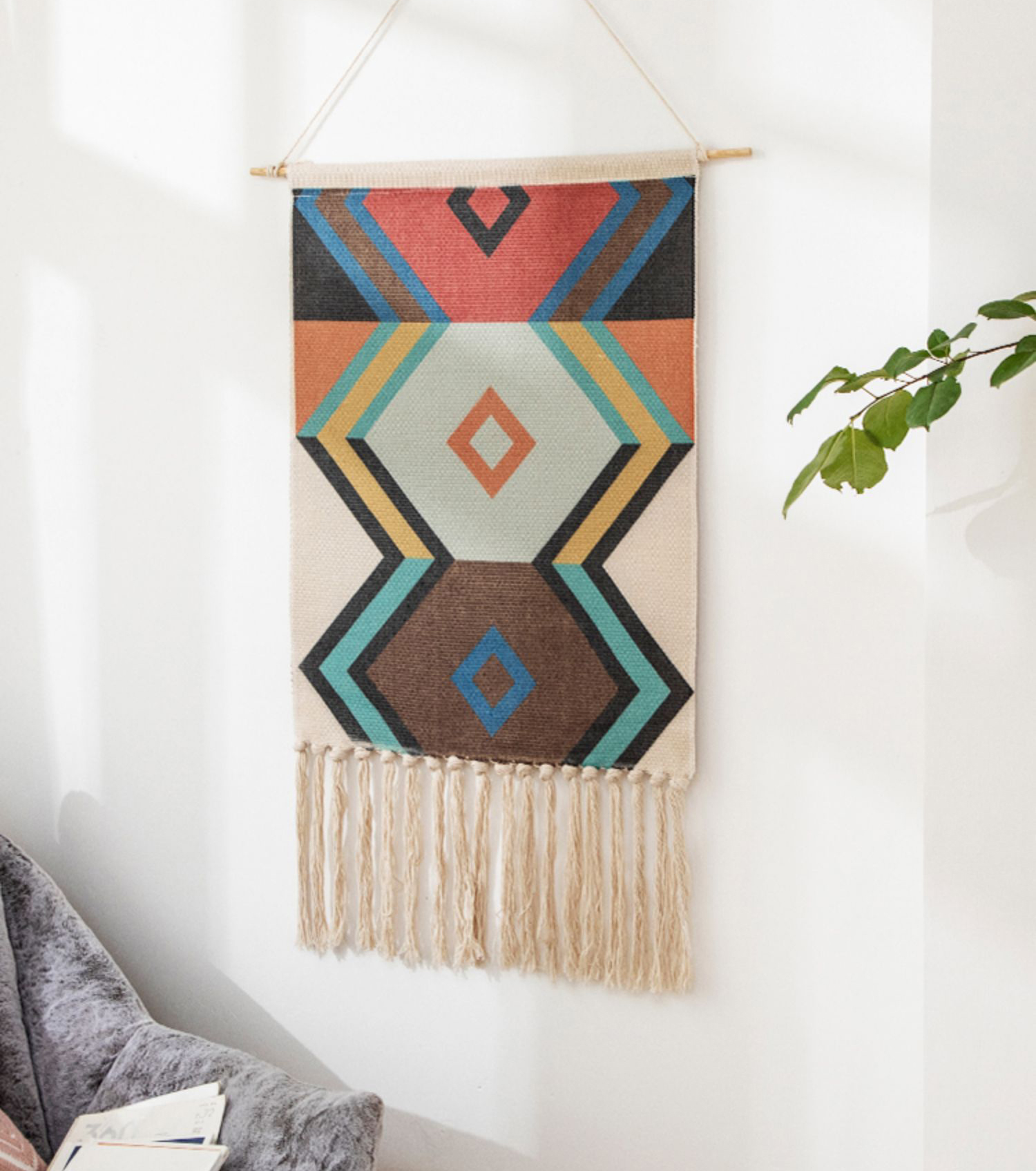 Tapiz de tela para colgar, decoración del hogar Bohemia persa, cubierta de caja de medidor de vatios y hora, estampado geométrico tapiz para colgar en la pared, decoración: C