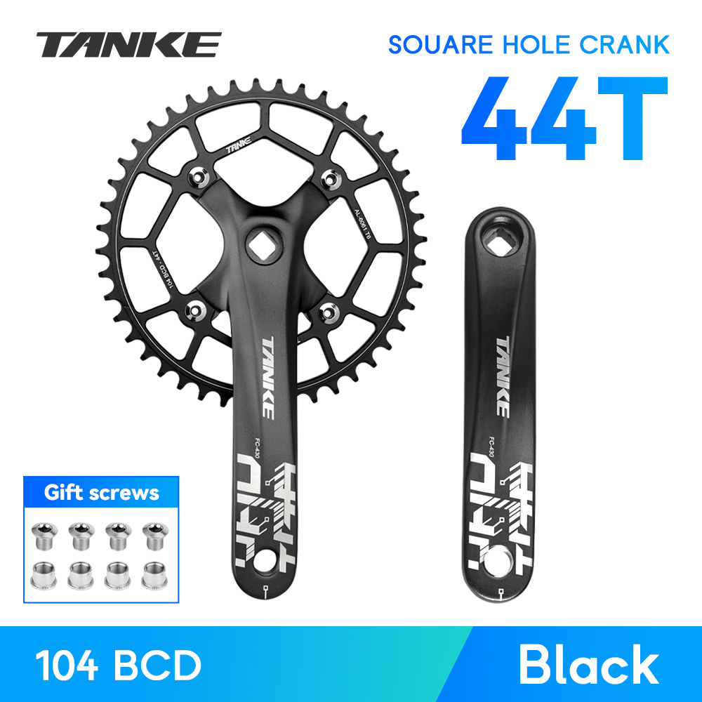 TANKE vélo manivelle trou carré pignon 104BCD 170mm rouge noir manivelle ronde 32/34/36/38/40/42/44T plateaux étroits vtt pédalier: Clair