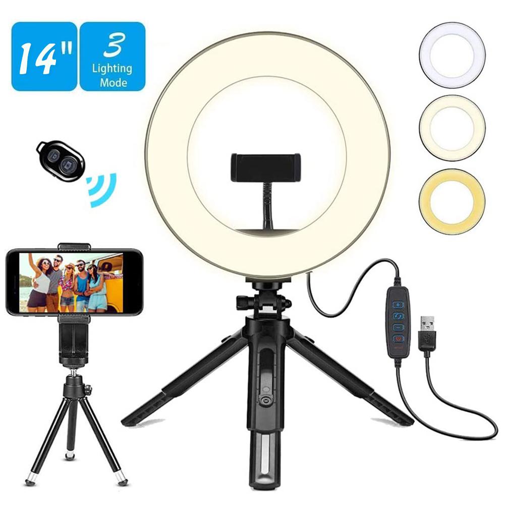 14 Inch Ring Licht Met Uitschuifbare Statief Stand Led Camera Selfie Licht Ring En Telefoon Houder Voor Video Fotografie