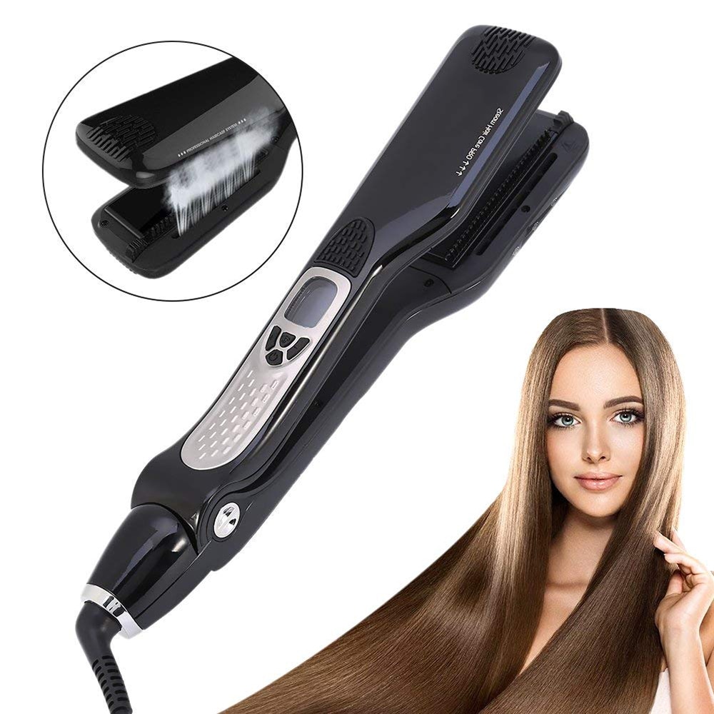 Steam Hair Straightener Steam Pod Flat Iron Hair Straightening Brush Ceramic Tourmaline Anti-Scald Comb LCD Display straightner