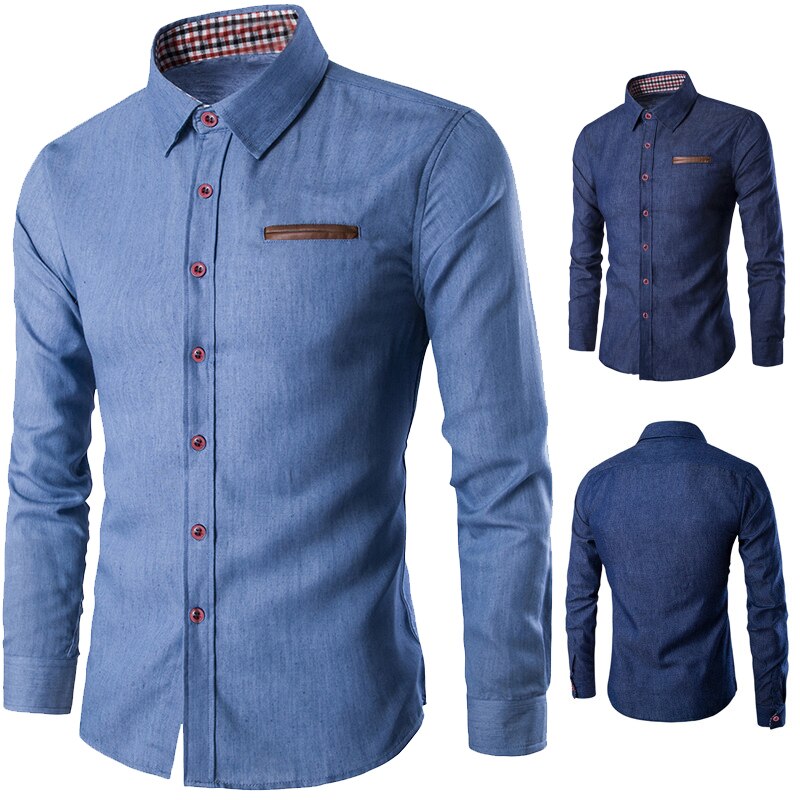 Merkki miesten paita bisnes pitkähihaiset denim paidat rento slim fit camisa farkut maskuliininen miesten vaatteet s -3xl