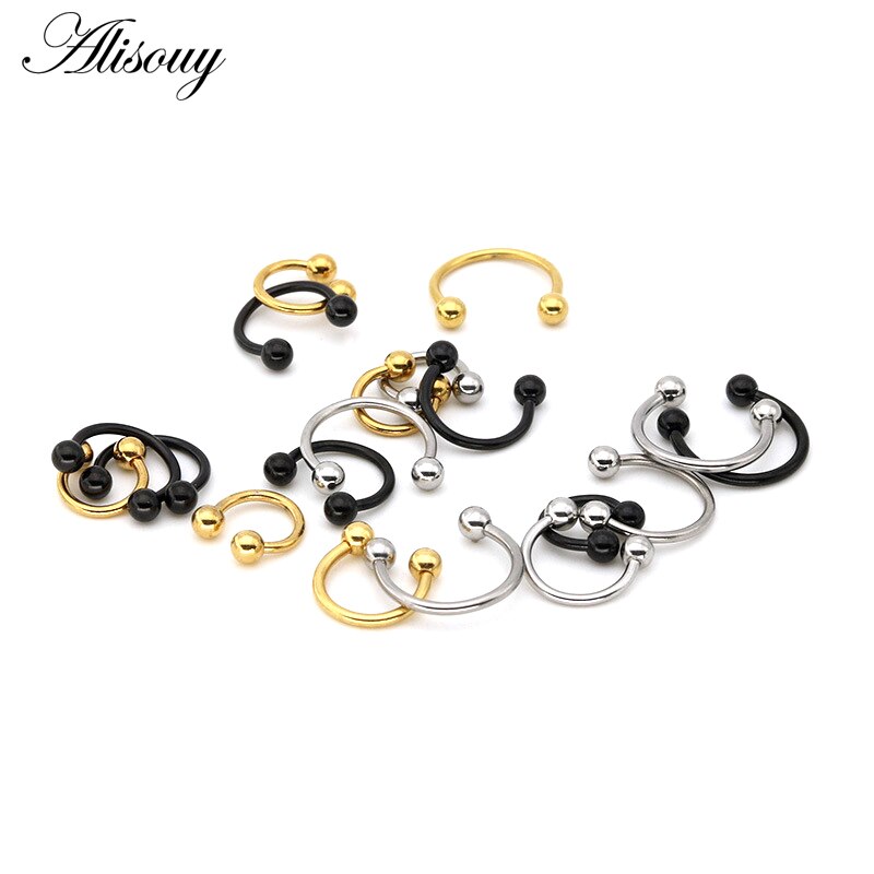 Alisouy 2Pcs 16G Anodized Circular Barbell Ring Nose Hoop Ear Cartilage Tragus Piercing Labret Ring For Unisex Jewelry