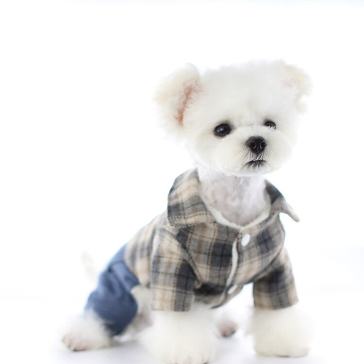 Geruite hondenkleding voor de herfst en winter, puppy geruit overhemd met spijkerbroek, viervoeter dierenoverall, fantasia cachorro