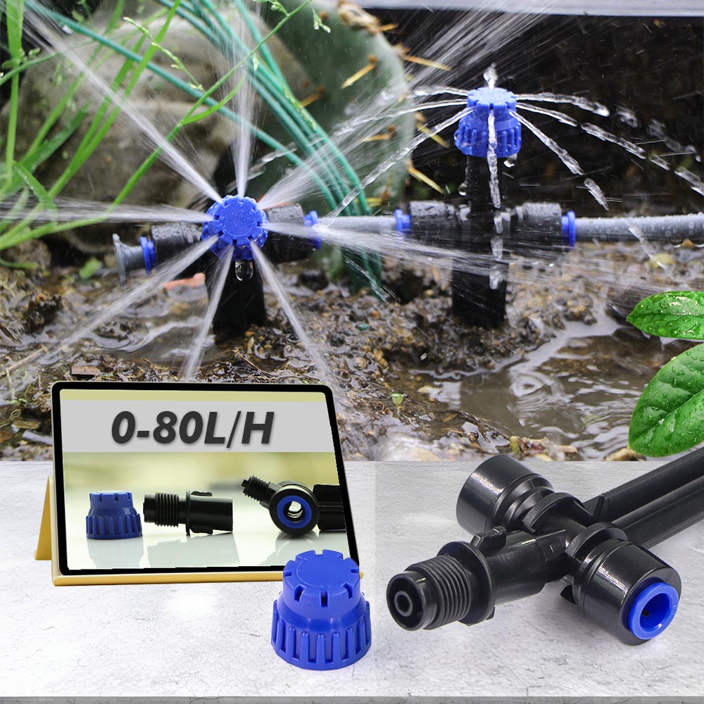 1/4" Tuinirrigatiebesproeiingssysteem Druppelaar met 8 gaten 180 ° Bend Verstelbare Sprinkler Quick Push Slip Lock Outdoor Drip Sproeiers