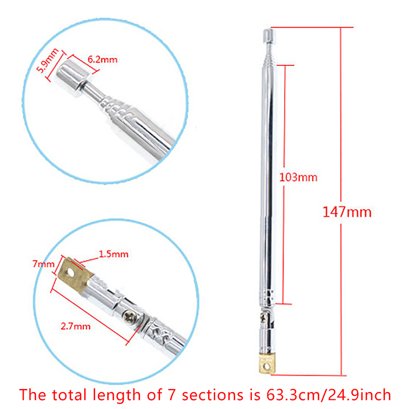 1Pc 4/5/7 Abschnitte Teleskop Antenne Antenne Universal Antenne für AM FM Radio TV silber Erweitert gesamtlänge 765MM/630MM/300MM: Dark Grau