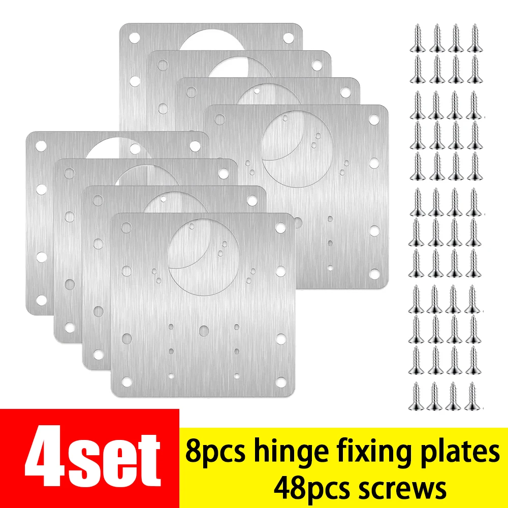 2/16Pcs Cabinet Hinge Repair Plate Kit Flat Screws Fixing Brace Brackets Kitchen Cupboard Door Hinge Mounting Furniture Hardware: Gold