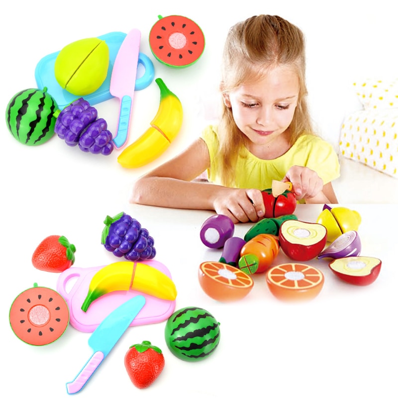6 Stks/set Veilig Kinderen Speelhuis Speelgoed Plastic Voedsel Speelgoed Gesneden Fruit Groente Keuken Kids Baby Pretend Play Educatief speelgoed