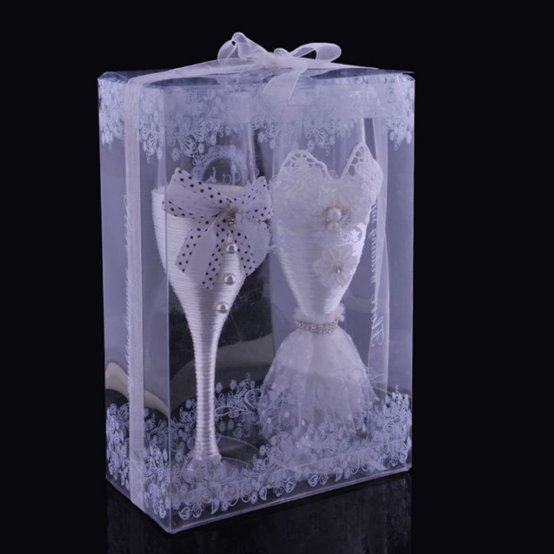 Trouwjurk Wijn Bril-Handgemaakte Bruid En Bruidegom Champagne Fluiten Bruid En Bruidegom Champagne Glas (Set Van 2)