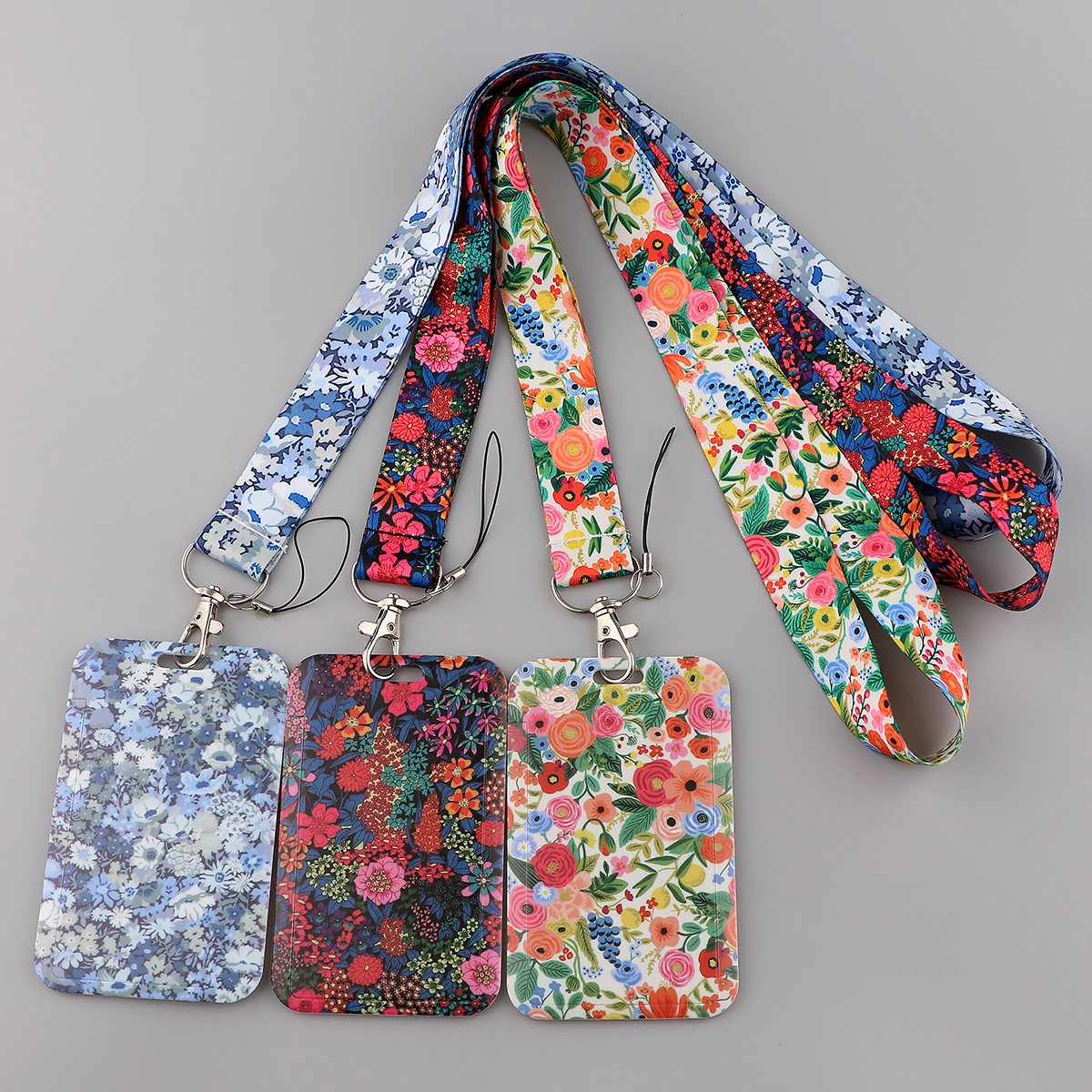 Flowers Series Bright Floral Lanyards Neck Strap Mobile Phone Rope Credit Card Cover Card Sleeve Accessories