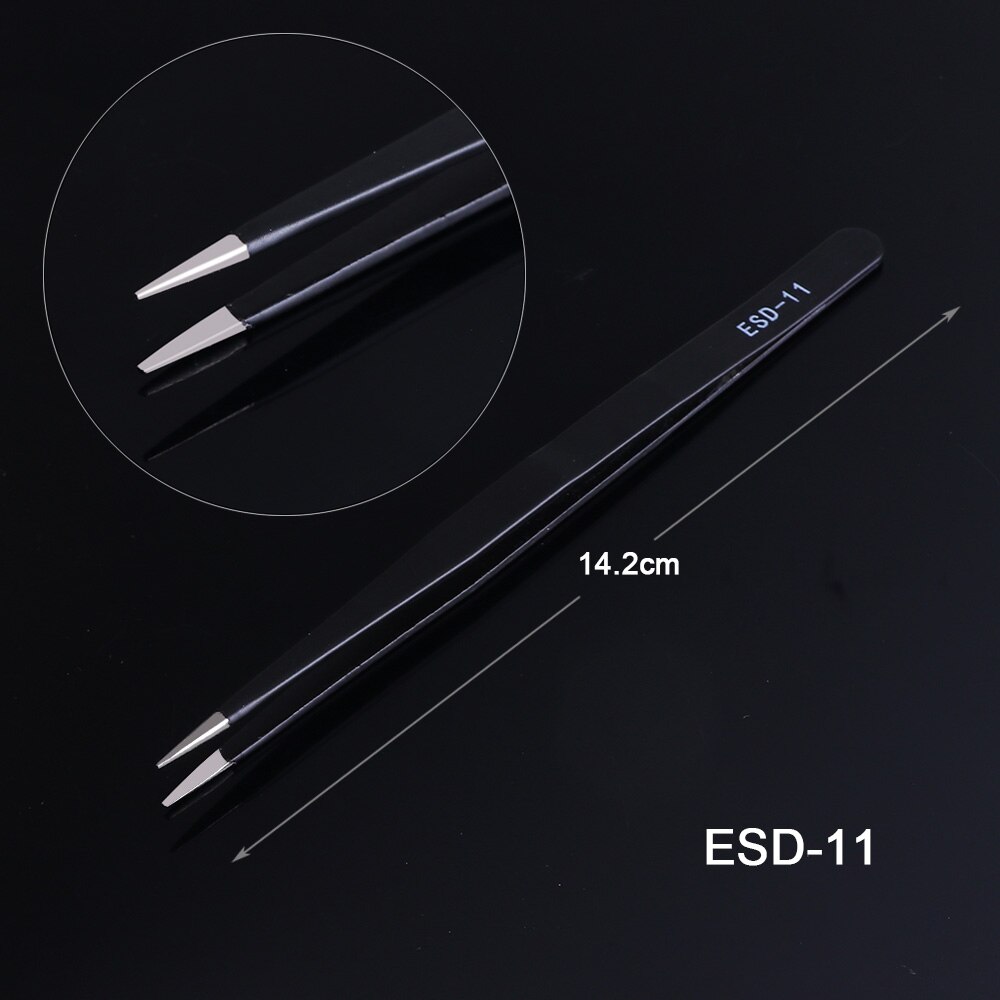 1 stücke Schwarz Edelstahl Wimpern Pinzette Antistatische Aufkleber Clip Für Falsche Wimpern Verlängerung Strass Pflücker JIESD10-15: ESD-11